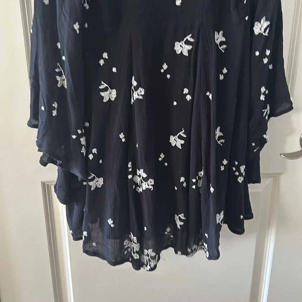 Free people embroidered black floral dress 4 boho cotton blend